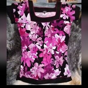 Floral Pink and Black Women's Top